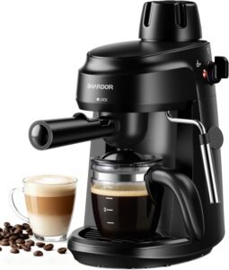 SHARDOR 3.5 Bar Espresso Machine – 4-Cup Compact Espresso Maker with Milk Frother, 800 W Preheating Cappuccino Machine for Home, Black