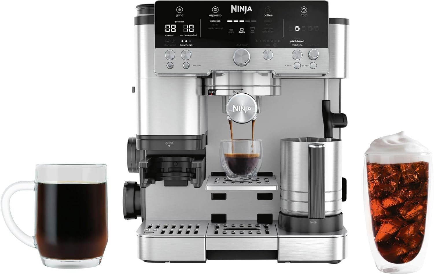 Ninja | Espresso Machine and Drip Coffee Maker| Luxe Café Premier Series | Integrated Coffee Grinder, Milk Frother, 5 Froth Settings, & Assisted Tamper| Stainless Steel | ES655CO (Renewed)
