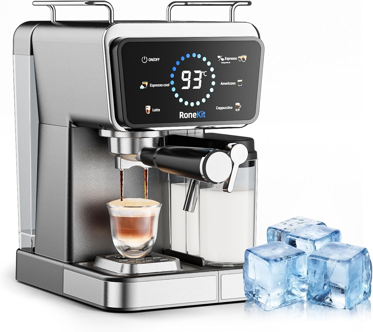 Espresso Machine with Automatic Milk Tank,Espresso Cool & Cappuccino Machine, 20Bar Espresso Coffee Machines, Touch Screen with Timer, 50.7Oz Removable Reservoir, Black